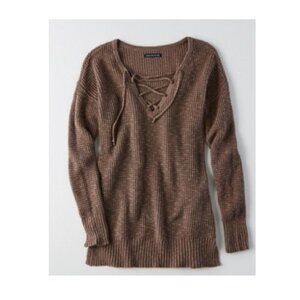 AE Lace Up Waffle Sweater Mauve Size XS